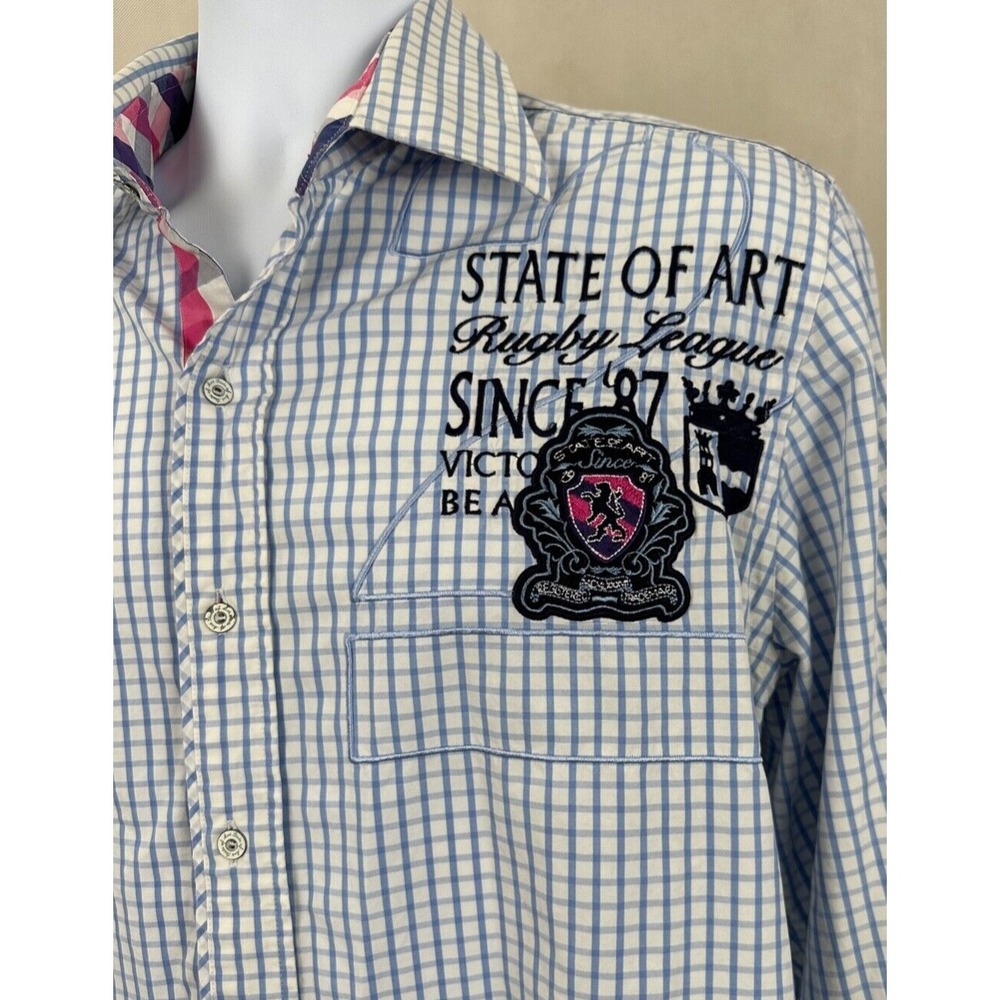 State Of Art Shirt Mens‎ LARGE Long Sleeve Extensive Embroidery Rugby League